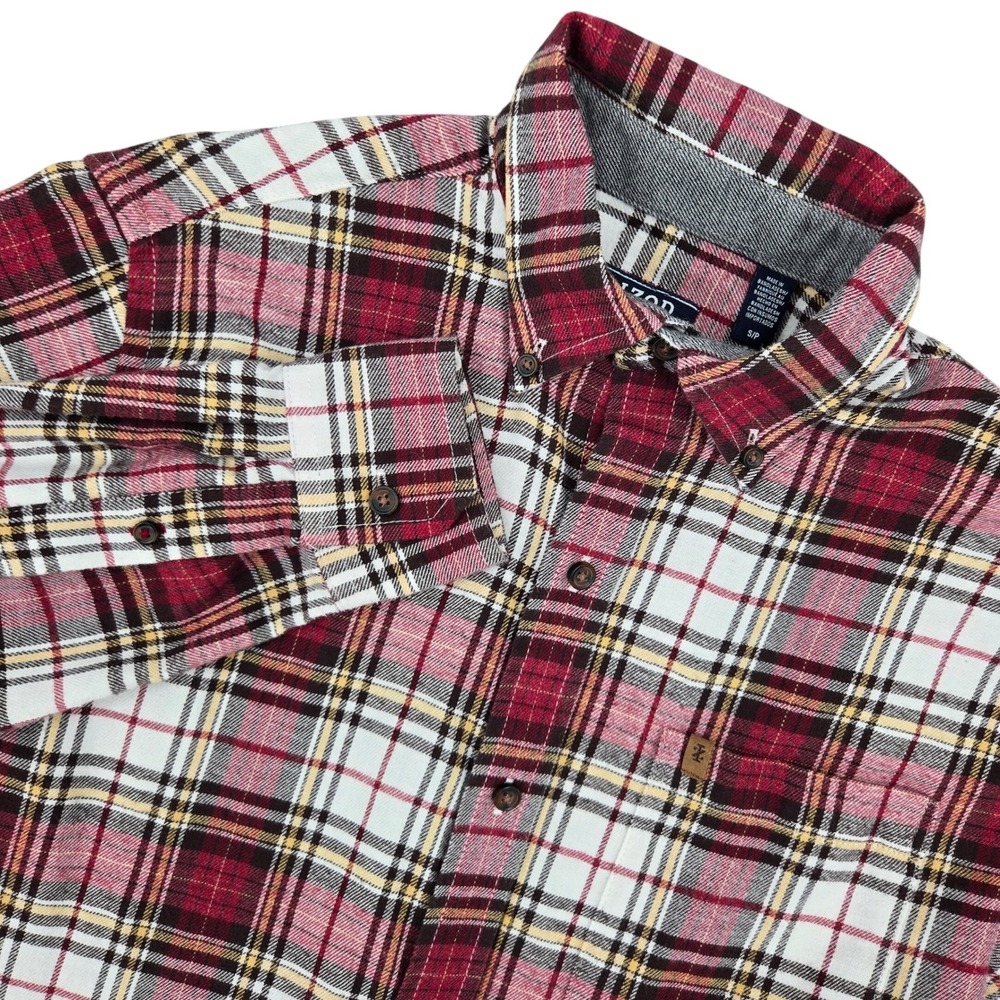 IZOD SMALL Mens Red Plaid Classic Flannel Casual Lumberjack Button Down Shirt
